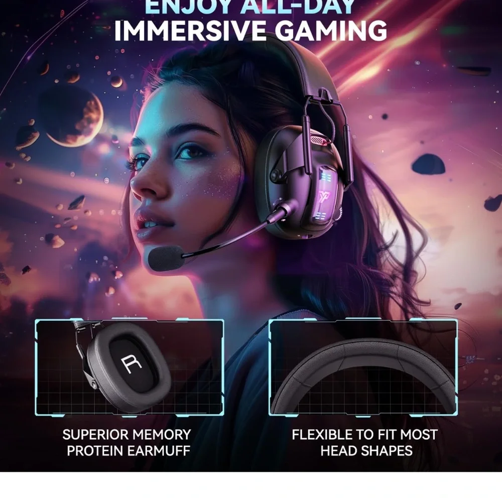 Black Gaming Headset with LED Lights